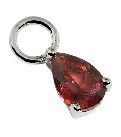 Astrid & Miyu White Gold And Garnet Birthstone Earring Charm In Silver