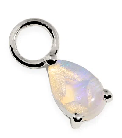 Astrid & Miyu White Gold And Opal Birthstone Earring Charm In Silver