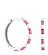 Astrid & Miyu White Gold And Pink Sapphire Baguette Hoop Earrings In Silver