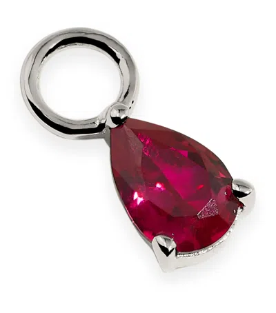 Astrid & Miyu White Gold And Ruby Birthstone Earring Charm In Silver