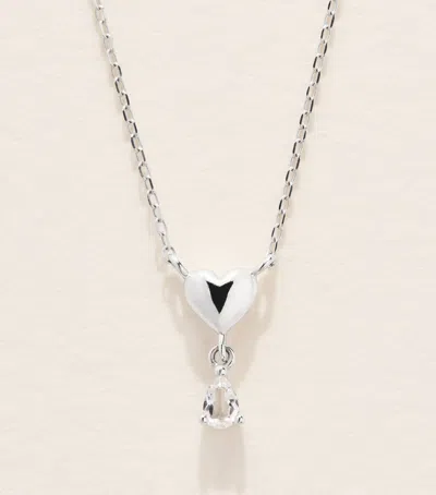 Astrid & Miyu White Gold And Topaz Heart Necklace In Metallic