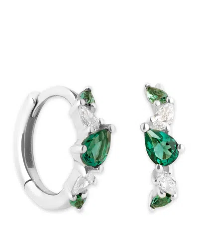 Astrid & Miyu White Gold, Diamond And Emerald Huggie Hoops In Green