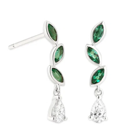Astrid & Miyu White Gold, Diamond And Emerald Marquise Earrings In Brown