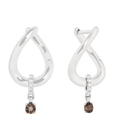 Astrid & Miyu White Gold, Diamond And Quartz Molten Hoop Earrings In Silver