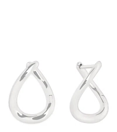 Astrid & Miyu White Gold Molten Hoop Earrings In Silver