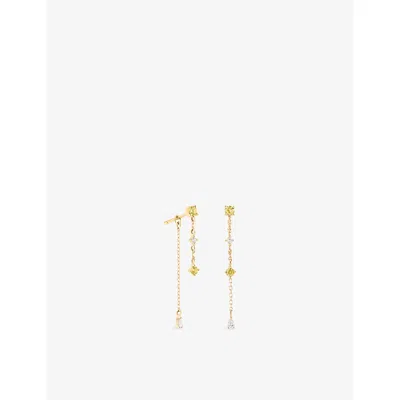 Astrid & Miyu Womens  Chain Drop 14ct Yellow-gold, Lab-grown Diamond And Yellow Sapphire Drop Earring
