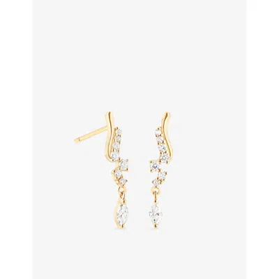 Astrid & Miyu Womens  Wave Cluster 14ct Yellow-gold And Lab-grown Diamond Stud Earrings In Brown
