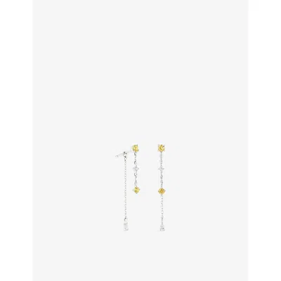 Astrid & Miyu Womens  Chain Drop 14ct White-gold, Lab-grown Diamond And Yellow Sapphire Drop Earrings
