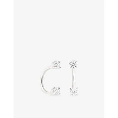 Astrid & Miyu Womens 14ct Solid Wg Two-stone 14ct White-gold And Lab-grown Diamond Ear Jacket In Metallic