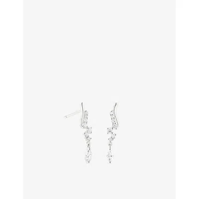 Astrid & Miyu Womens 14ct Solid Wg Wave Cluster 14ct White-gold And Lab-grown Diamond Stud Earrings In Metallic