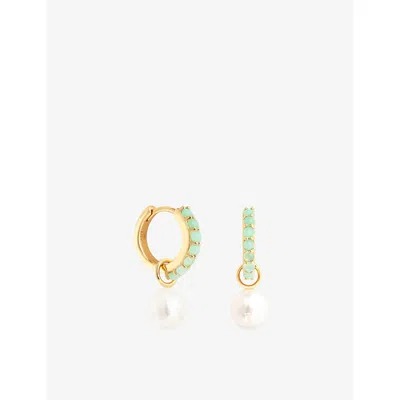 Astrid & Miyu Womens 18ct Gold Charm 18ct Yellow Gold-plated Sterling-silver, Aqua Chalcedony And Freshwater Pearl