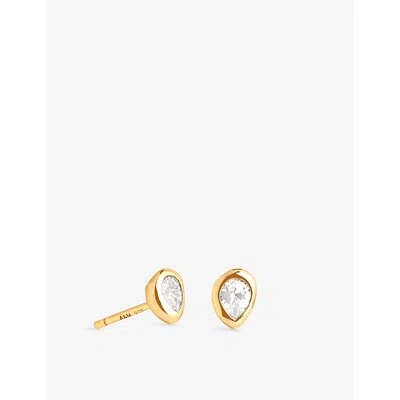 Astrid & Miyu Womens 18ct Gp Silver Pear 18ct Yellow Gold-plated Sterling-silver And Zirconia Stud Earrings In Brown