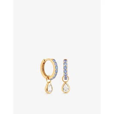Astrid & Miyu Womens 18ct Gp Silver Pear Charm Rhodium-plated Sterling-silver And Zirconia Hoop Earrings In Gold