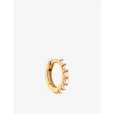 Astrid & Miyu Womens 18ct Gp Silver Rhodium-plated Sterling-silver And Freshwater-pearl Single Hoop Earring