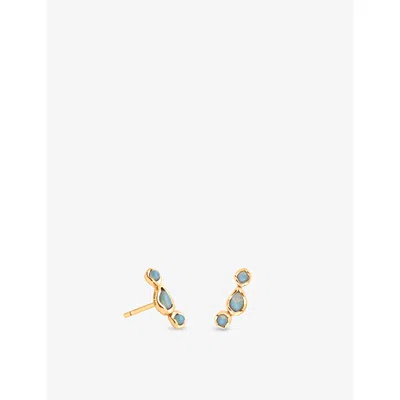 Astrid & Miyu Womens 18ctgoldplatedsilver Opal 18ct Yellow Gold-plated Sterling-silver And Nano-gem Climber Earrin