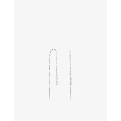 Astrid & Miyu Womens Crystal Chain Sterling-silver And Cubic Zirconia Thread Earrings Rhodiumplatedsilver
