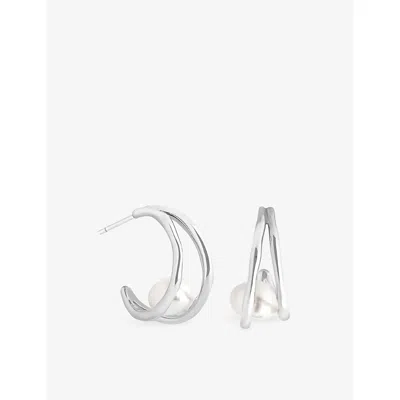 Astrid & Miyu Womens Rhodiumplatedsilver Molten Illusion Rhodium Plated Sterling-silver And Pearl Hoop Earrings In Metallic