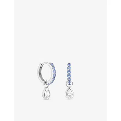 Astrid & Miyu Womens Rhodium P Silver Pear Charm Rhodium-plated Sterling-silver And Zirconia Hoop Earrings In Metallic