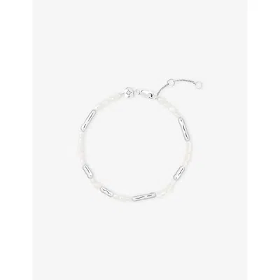 Astrid & Miyu Womens Rhodiumplatedsilver Pearl Molten Rhodium Plated Sterling-silver And Pearl Bracelet In Metallic