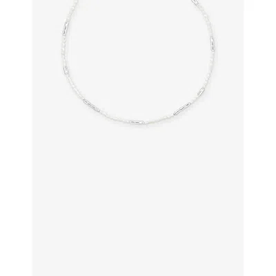 Astrid & Miyu Womens Rhodiumplatedsilver Pearl Molten Rhodium Plated Sterling-silver And Pearl Necklac In Metallic