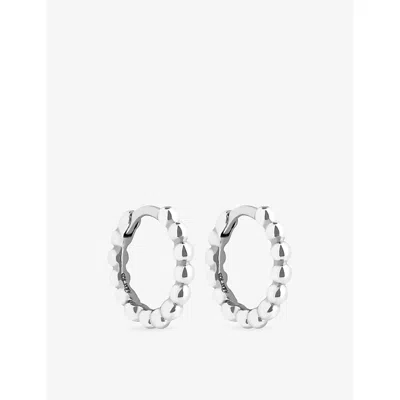 Astrid & Miyu Womens Rhodiumplatedsilver Beaded Rhodium-plated Sterling Silver Huggie Hoop Earrings