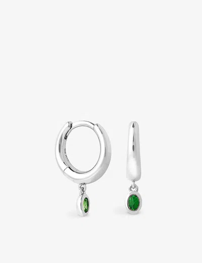 Astrid & Miyu Dome Rhodium-plated Recycled Sterling-silver And Topaz Huggies