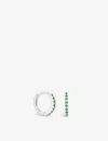 Astrid & Miyu Emerald Green Rhodium-plated Sterling Silver And Cubic Zirconia Huggie Earring In Silver
