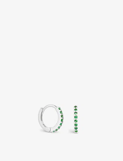 Astrid & Miyu Emerald Green Rhodium-plated Sterling Silver And Cubic Zirconia Huggie Earring