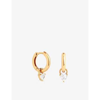 Astrid & Miyu Womens Heart Charm 18ct Yellow Gold-plated Sterling-silver And Pavé-crystal Huggies
