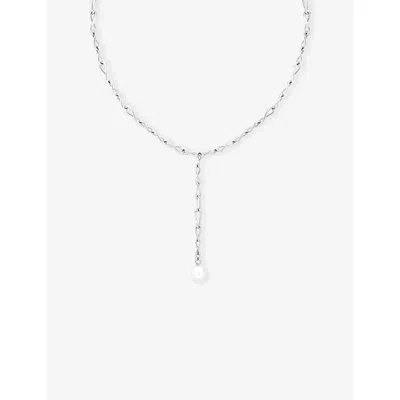 Astrid & Miyu Womens  Infinite Rhodium-plated Sterling-silver And Freshwater-pearl Lariat Necklac