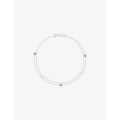 Astrid & Miyu Womens Rhodiumplatedsilver Opal Charm Rhodium-plated Sterling-silver And Nano-gem Double Bracelet