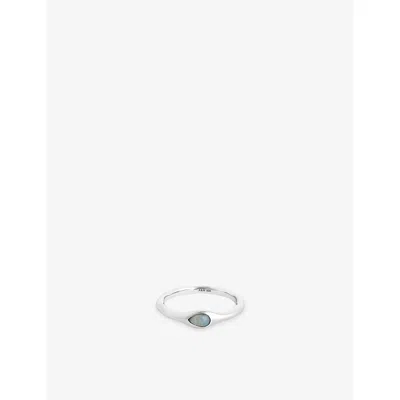 Astrid & Miyu Womens Rhodiumplatedsilver Opal Pear Rhodium-plated Sterling-silver And Nano-gem Cocktail Ring
