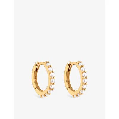 Astrid & Miyu Womens 18ct Gp Silver Pearl Hoop Rhodium-plated Sterling-silver Earring
