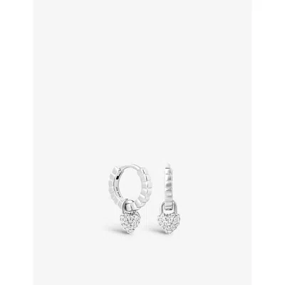 Astrid & Miyu Heart-charm Sterling-silver And Cubic Zirconia Huggie Earrings In Rhodium