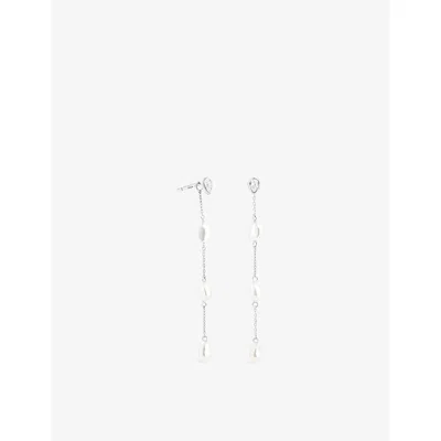 Astrid & Miyu Womens Rhodium P Silver Pearl Chain 18ct Yellow-gold Plated Sterling-silver And Drop Earrings
