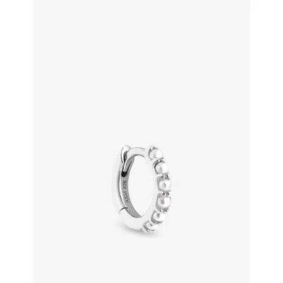 Astrid & Miyu Womens Rhodium P Silver Rhodium-plated Sterling-silver And Freshwater-pearl Single Hoop Earring