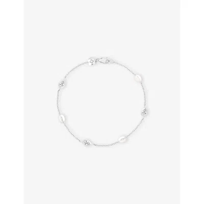 Astrid & Miyu Womens Rhodium P Silver Rhodium-plated Sterling-silver, Freshwater-pearl And Zirconia Charm Bracelet