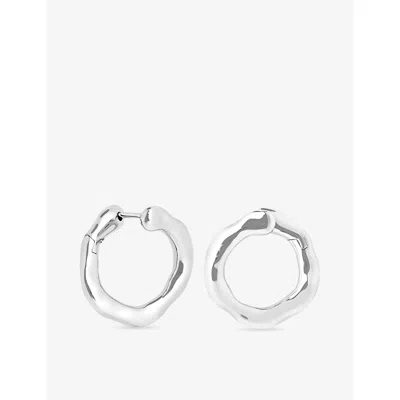 Astrid & Miyu Womens Rhodiumplatedbrass Molten Orbit Large Rhodium-plated Brass Hoop Earrings In Silver
