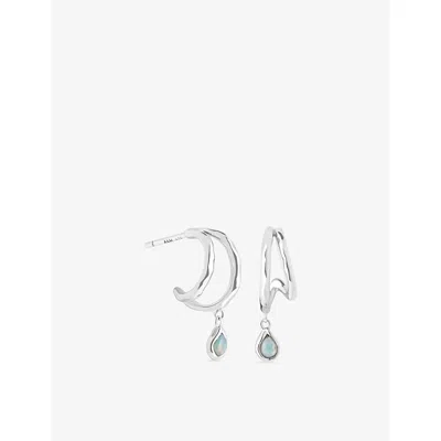 Astrid & Miyu Womens Rhodiumplatedsilver Illusion Opal Charm Rhodium-plated Sterling-silver And Nano-gem Huggie Ho