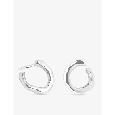 Astrid & Miyu Womens Rhodiumplatedsilver Molten Orbit Small Rhodium-plated Sterling-silver Hoop Earrings