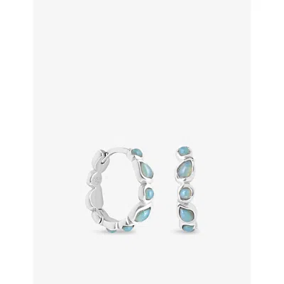 Astrid & Miyu Womens Rhodiumplatedsilver Opal Pear Bezel Rhodium-plated Sterling-silver And Nano-gem Hoop Earrings