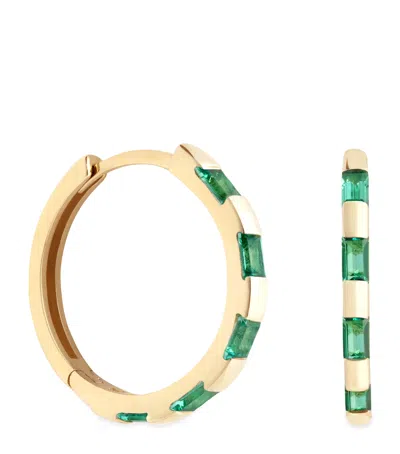 Astrid & Miyu Yellow Gold And Emerald Baguette Hoop Earrings