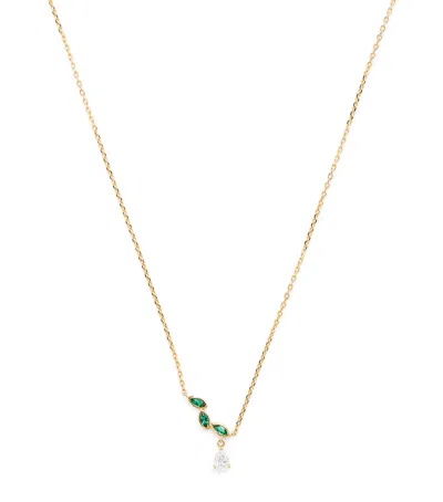 Astrid & Miyu Yellow Gold, Diamond And Emerald Necklace