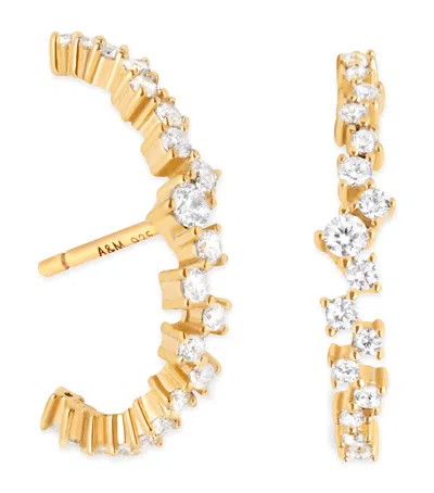 Astrid & Miyu Yellow Gold-plated Silver And Crystal Orbit Dome Stud Earrings