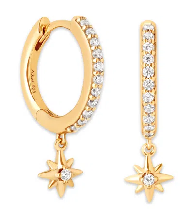 Astrid & Miyu Yellow Gold-plated Silver And Crystal Twilight Star Hoop Earrings