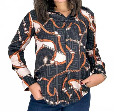 Astrid Becca Woven Shirt In Black Hermes In Gray