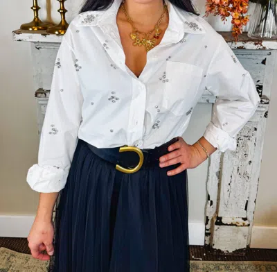 Astrid Carly Rhinestone Top In White