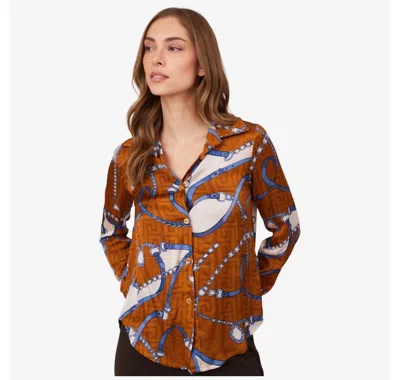 Astrid Horse Bit Button Down Blouse In Tabac Hermes In Brown