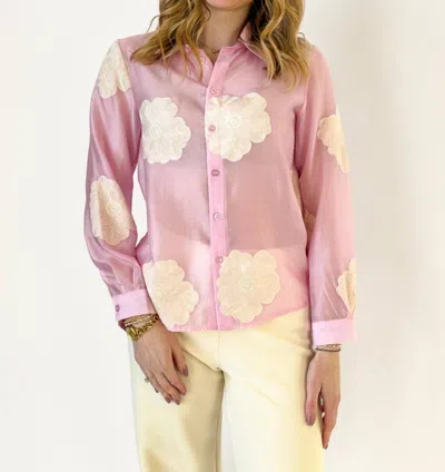 Astrid June Embroidered Button Down Top In Pink