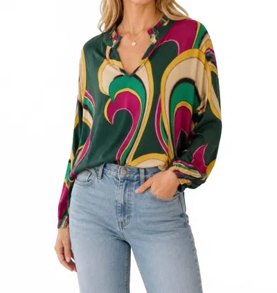Astrid Long Sleeve Blouse In Green Multi